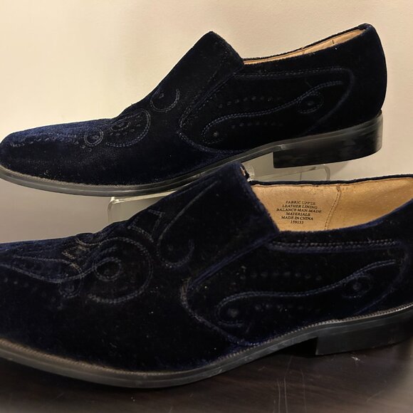 Mens GIORGIO BRUTINI Sz 11 Navy Blue Velvet Embossed Loafers Flats Shoes - Picture 7 of 8